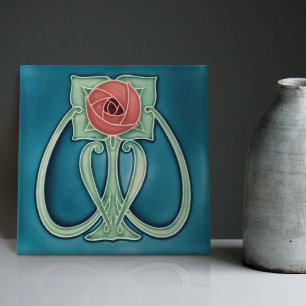 Azulejo De Cerâmica Peony sobre Arte Azul Decor Nouveau Art Deco