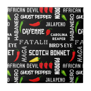 Azulejo De Cerâmica Pepper Nomes de Chili - Comida