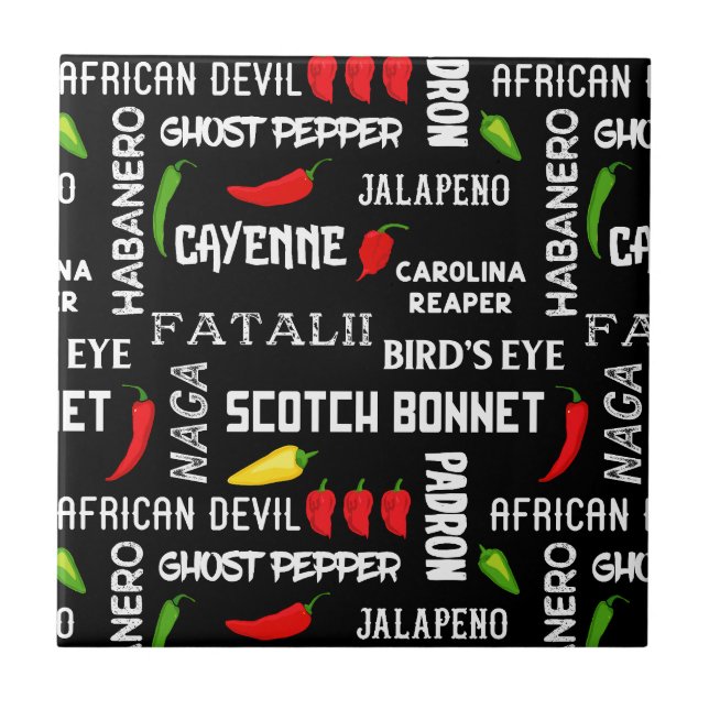 Azulejo De Cerâmica Pepper Nomes de Chili - Comida (Frente)