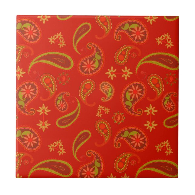 Azulejo De Cerâmica Pepper Red e Verde limão Paisley Pattern (Frente)