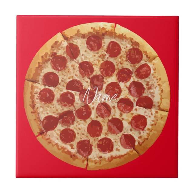 Azulejo De Cerâmica Pepperoni Pizza Thunder_Cove (Frente)