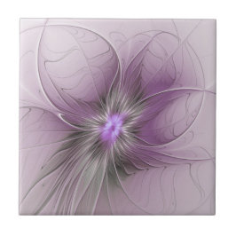 Azulejo De Cerâmica Pequena Beleza Moderno Cinza Mauve Arte Fractal Fl