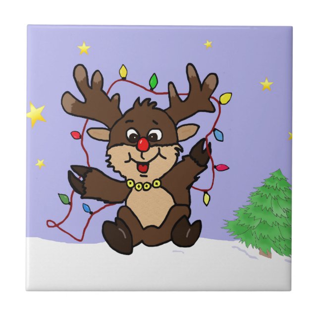 Azulejo De Cerâmica Pequena Reindeer (Frente)