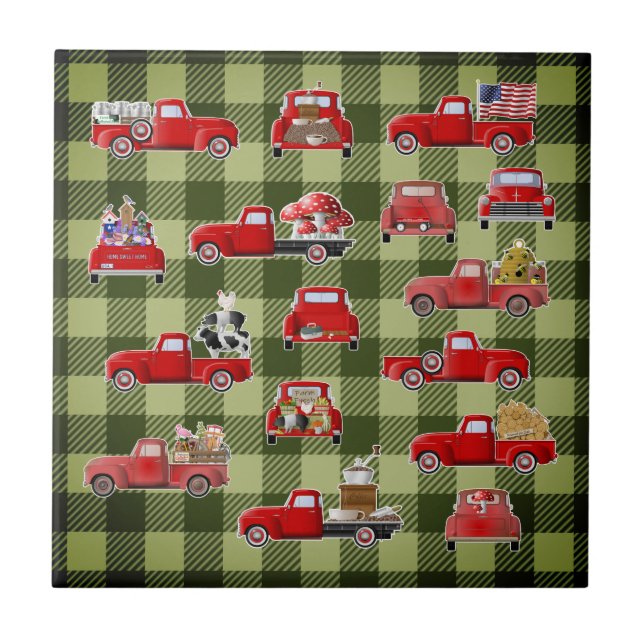 Azulejo De Cerâmica Pequeno Caminhão Vermelho (Frente)