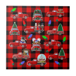 Azulejo De Cerâmica Pequeno Caminhão Vermelho Natal