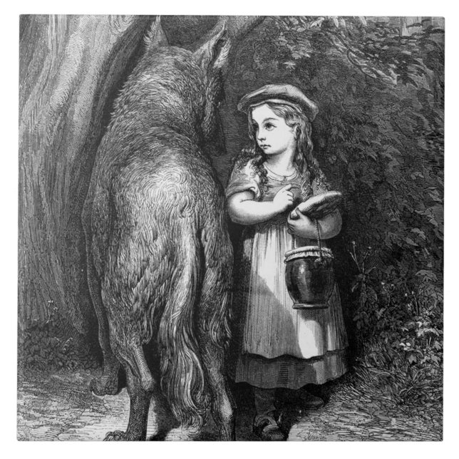 Azulejo De Cerâmica Pequeno Chapéu Vermelho Encontra o Grande Lobo Mau (Frente)