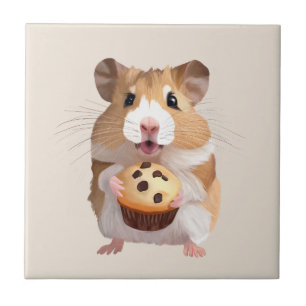 Azulejo De Cerâmica Pequeno Hamster Bonito Segurando Um Muffin