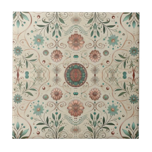 Azulejo De Cerâmica Pequeno Padrão de Erva Boho (Frente)