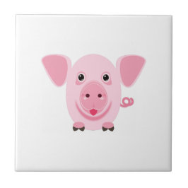 Azulejo De Cerâmica Pequeno porco rosa feliz e fofo