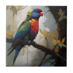 Azulejo De Cerâmica Perch Colorido: Um Lorikeet Arco-Íris na Árvore