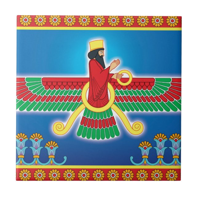 Azulejo De Cerâmica Persa Faravahar do Zoroastrian (Frente)