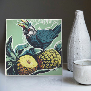 Azulejo De Cerâmica Perseguição do abacaxi da Cockatoo: inspirado no s
