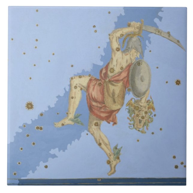 Azulejo De Cerâmica Perseus com a cabeça do Medusa, 'de Uranometria (Frente)