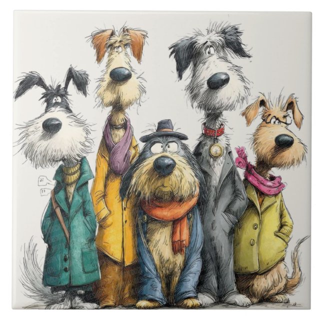 Azulejo De Cerâmica Personagens de cães fofos (Frente)