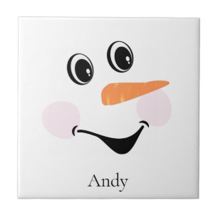 Azulejo De Cerâmica Personalização Moderna de Snowman sorridente face