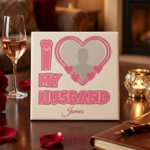 Azulejo De Cerâmica Personalizado Eu Amo Meu Marido - Adicionar Fotogr