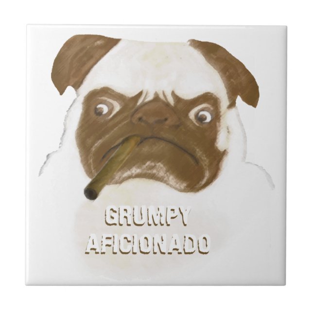 Azulejo De Cerâmica Personalizado Grumpy AFICIONADO Puggy Cigar (Frente)