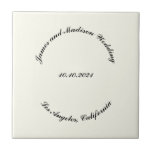 Azulejo De Cerâmica Personalizar Nome, data casamento de marfim preto<br><div class="desc">Personalizar Nome,  data marfim preto letras curvas de casamento texto personalizado de azulejo cerâmico,  personalizá-lo com seu próprio texto,  informações</div>