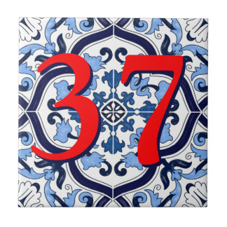 Azulejo De Cerâmica Personalizar Número de Casa Azul Ornamentado Flora
