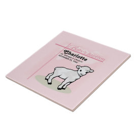 Azulejo De Cerâmica Personalizável, Batismo, Rosa, Menina, Cordeiro