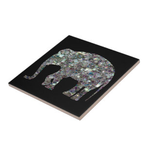 Azulejo De Cerâmica Personalize o elefante de prata colorido Sparkly