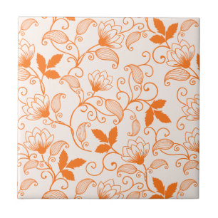Azulejo De Cerâmica Personalize o teste padrão floral alaranjado