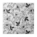 Azulejo De Cerâmica Personalize o teste padrão floral preto<br><div class="desc">Personalize o teste padrão floral preto. Mude a cor do fundo.</div>