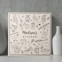 Personalized Hand Drawn Kitchen Cooking Utensils 