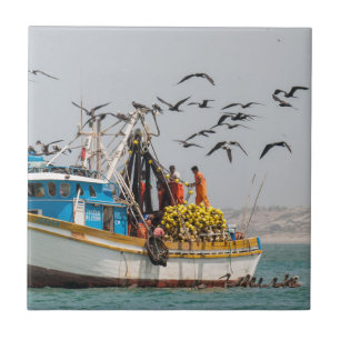 Azulejo De Cerâmica Peru, Los Organos. Barco de Pesca em Los Organos
