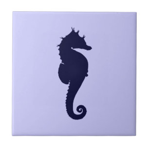 Azulejo De Cerâmica Perwinkle e Cavalo-Marinho Azul Escuro