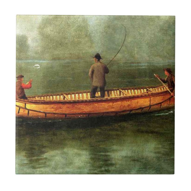 Azulejo De Cerâmica Pesca a partir de uma canoa (Pescadores num barco  (Frente)
