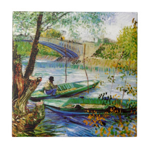 Azulejo De Cerâmica Pescaria na Primavera, Vincent van Gogh. Linda pes