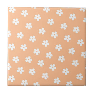 Azulejo De Cerâmica Pêssego Branco e Retro Floral Branco, Cheio