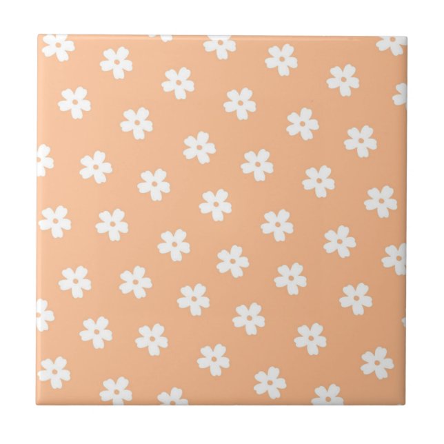 Azulejo De Cerâmica Pêssego Branco e Retro Floral Branco, Cheio (Frente)