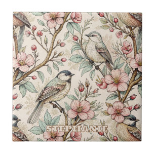 Azulejo De Cerâmica Pêssego Padrão Floral Tinta Preta Cantora Botânica