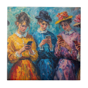 Azulejo De Cerâmica pessoas do século 19 usando smartphones