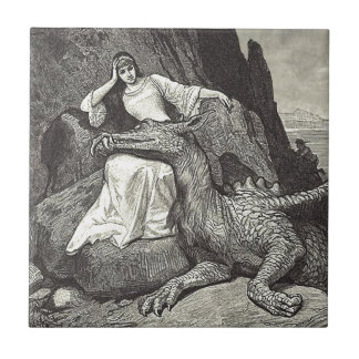 Azulejo De Cerâmica Pet Dragon e Maiden Medieval