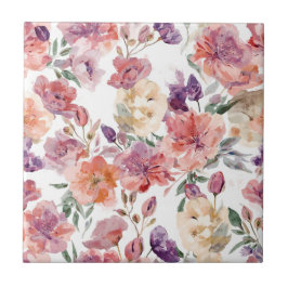 Azulejo De Cerâmica Pétalas de Pêssego Flores em Aquarela Botânica Flo