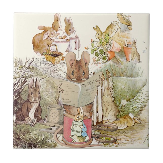 Azulejo De Cerâmica Peter Rabbit Beatrix Potter Collage (Frente)