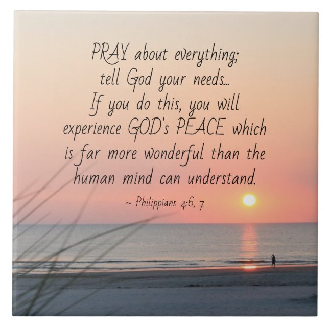Azulejo De Cerâmica Philippians 4:6 rezam por tudo o Oceano Sunset (Frente)
