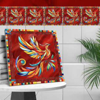 Azulejo De Cerâmica Phoenix Bird - arte colorida do mosaico