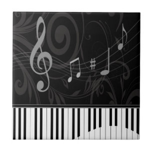 Azulejo De Cerâmica Piano Whimsical e Notas Musicais