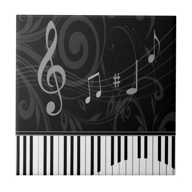 Azulejo De Cerâmica Piano Whimsical e Notas Musicais (Frente)