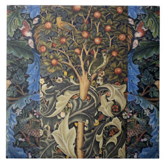 AZULEJO DE CERÂMICA  PICAPAU EM ÁRVORE FRUTÍFERA ,PÁSSAROS ,PAVÕES ,AZU