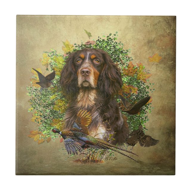 Azulejo De Cerâmica Picardy Spaniel, época de caça (Frente)