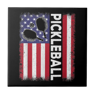 Azulejo De Cerâmica Pickleball American Flag Engraçado Pickleball Vi