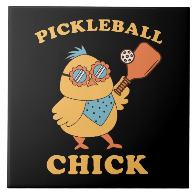 Azulejo De Cerâmica Pickleball Chick - retrô (Frente)