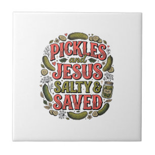 Azulejo De Cerâmica Pickles e Jesus Salty Saved Camisa Vintage Design