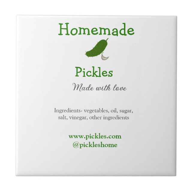 Azulejo De Cerâmica Picles feitos em casa com amor adicionar texto sit (Frente)