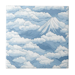 Azulejo De Cerâmica Picos Nebulosos – Paisagem Montanhosa em Aquarela 